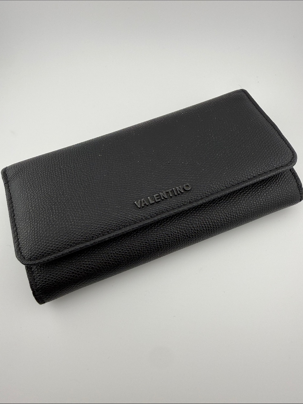 Valentino by Mario Valentino Black Leather Long Wallet Gold Hardware